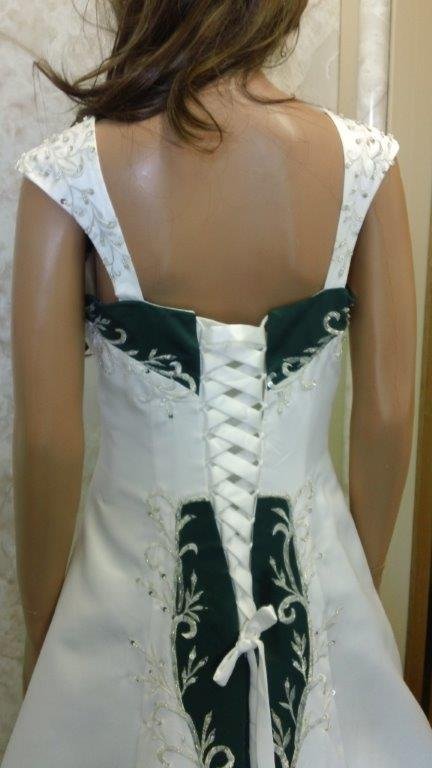 Ivory and green wedding dress